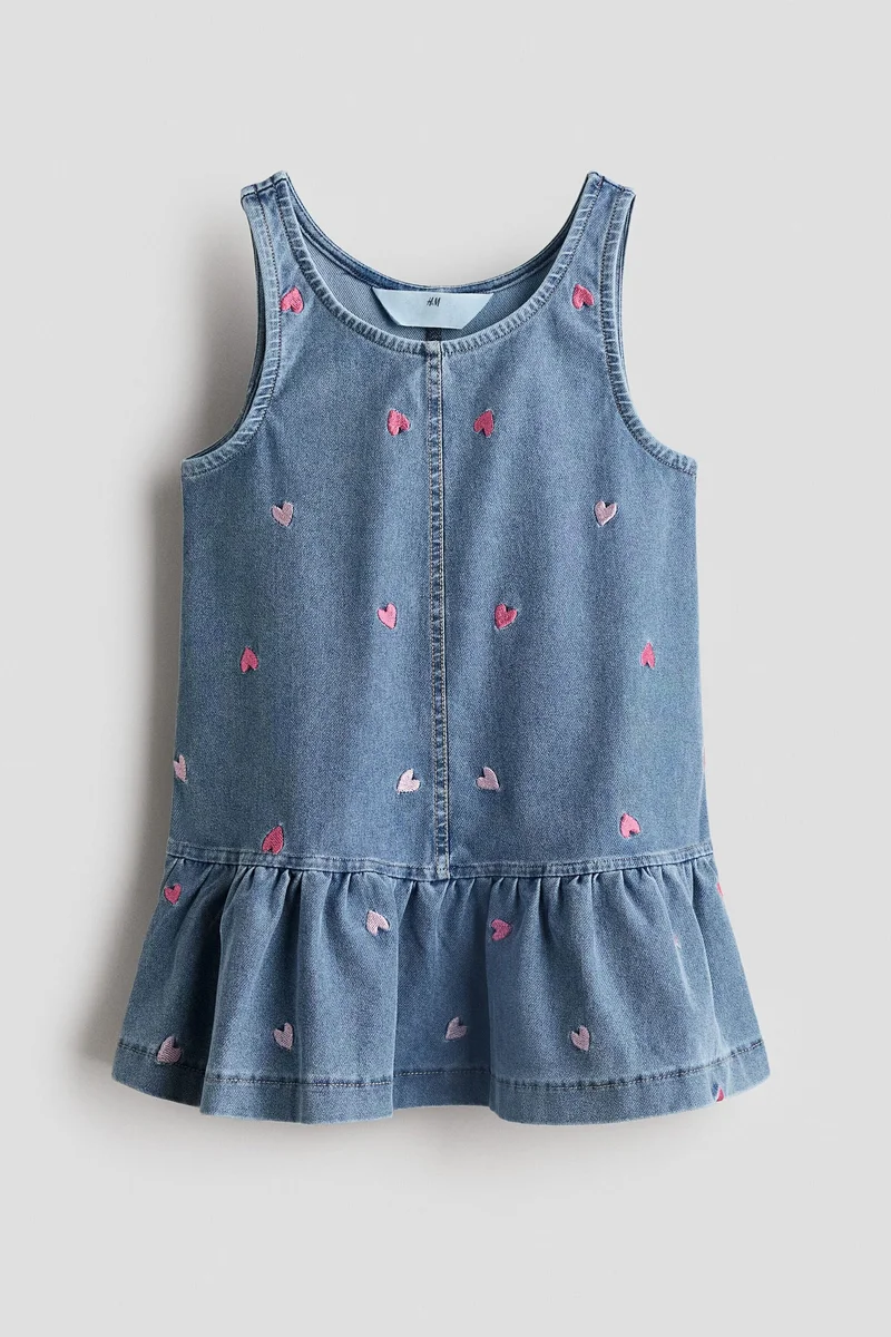 H&M Embroidered denim-look dress